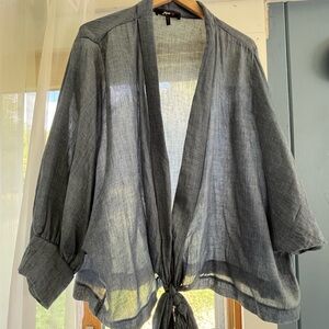 Chambray Oversized Tie-Front Kimono Overlay/Coverup